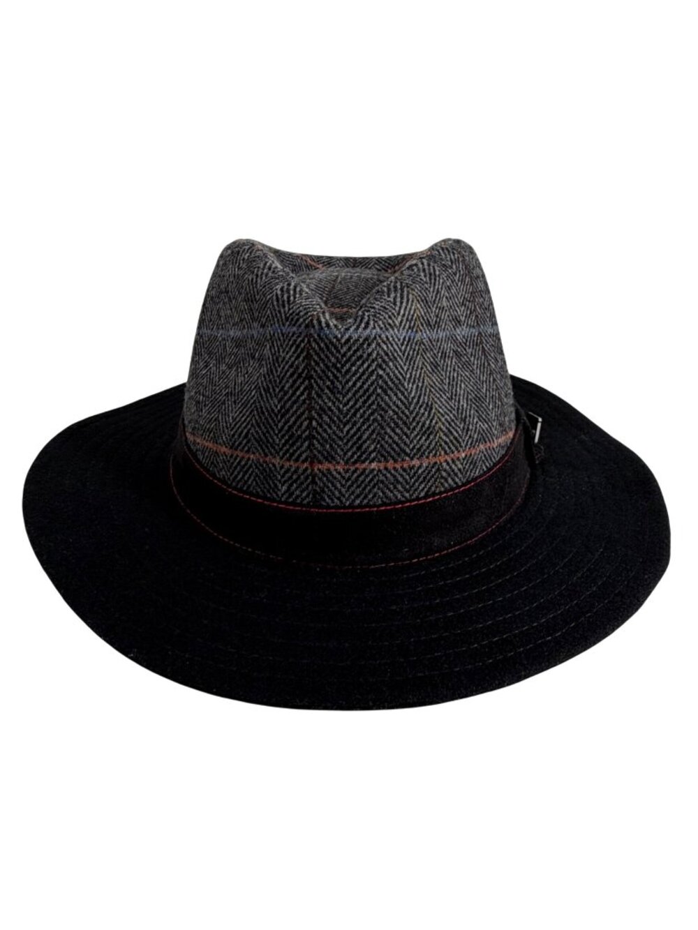 Stacy Adams Mens Herringbone Fedora Hat X-Large Black & Gray Wool Blend